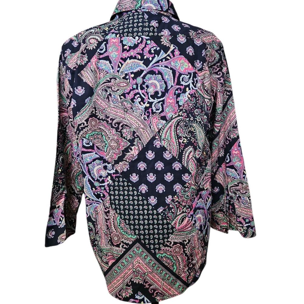 Lauren Ralph Lauren Women Large Paisley Patchwork Button Down Shirt Navy Pink - Picture 3 of 11